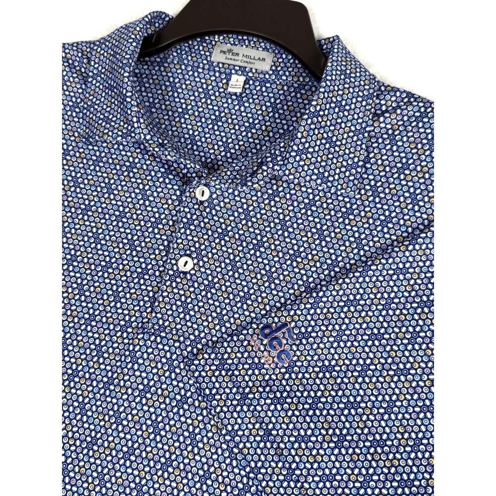 Peter Millar Shirt Mens Large Blue Polo Summer Comfort Billiards Pool Ball Golf
